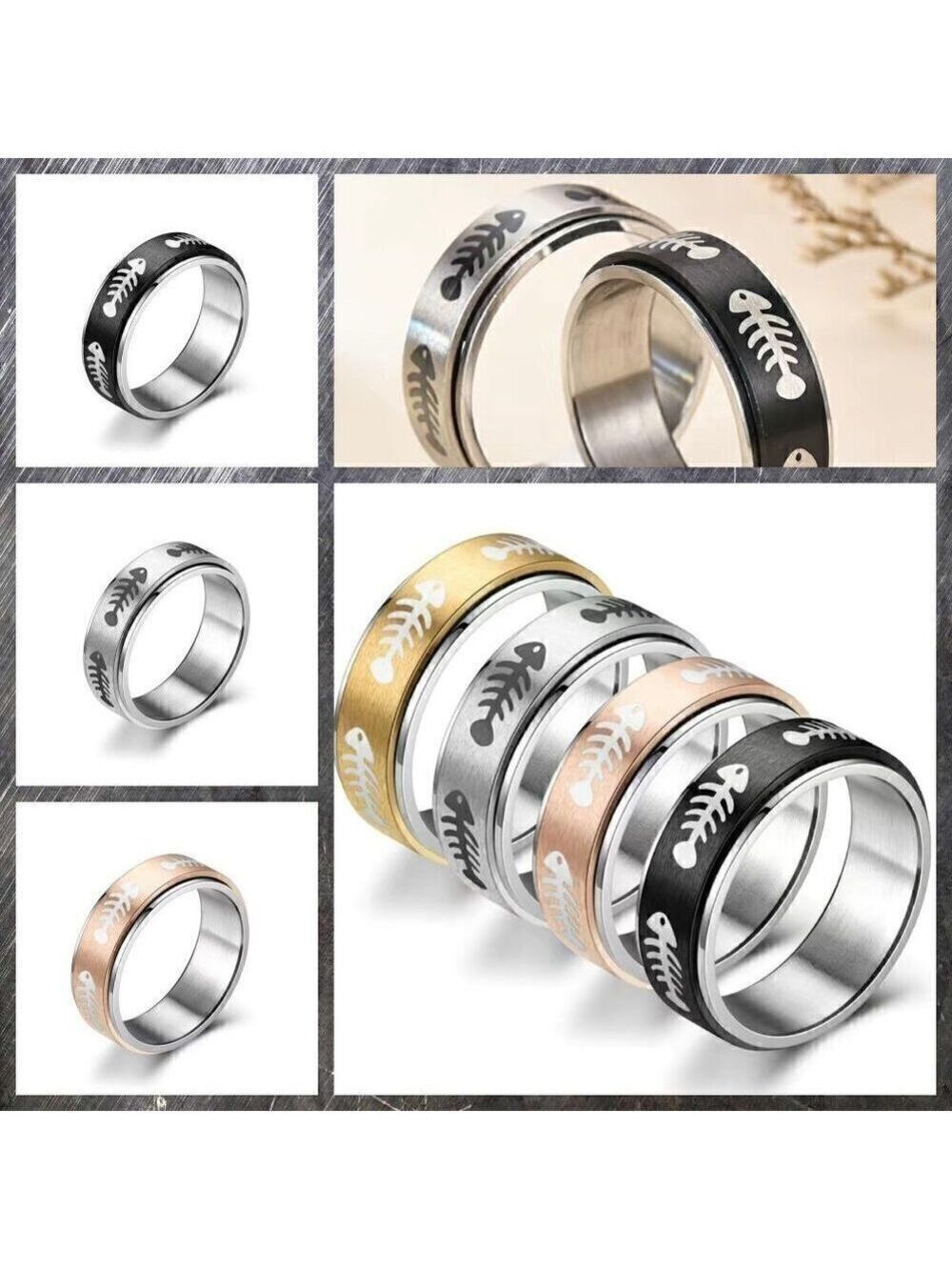 Spinner Fidget Ring Fish Skeleton #1152